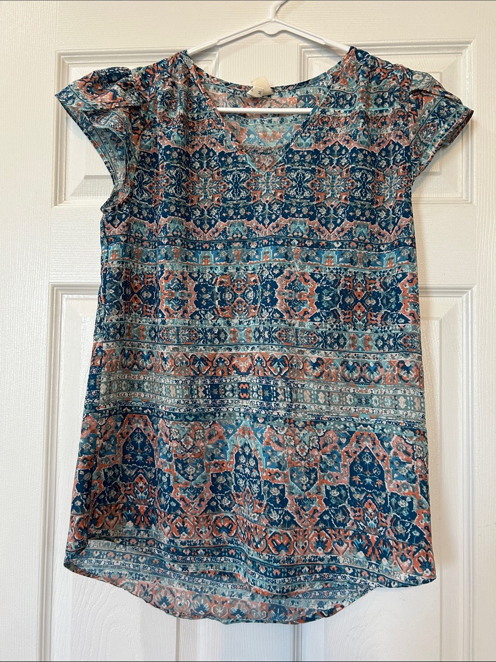 Japna Teal & Coral Printed Cap-Sleeve Tunic